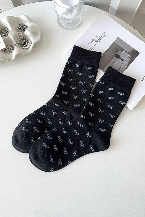 Ribbed Knit Bow Accent Crew Length Socks