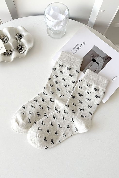 Ribbed Knit Bow Accent Crew Length Socks