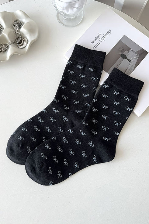 Ribbed Knit Bow Accent Crew Length Socks