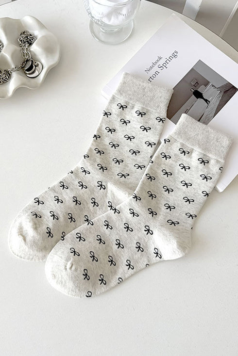 Ribbed Knit Bow Accent Crew Length Socks