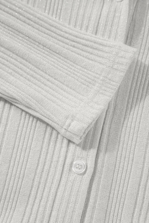Ribbed Knit Button Front Collared Longline Cardigan