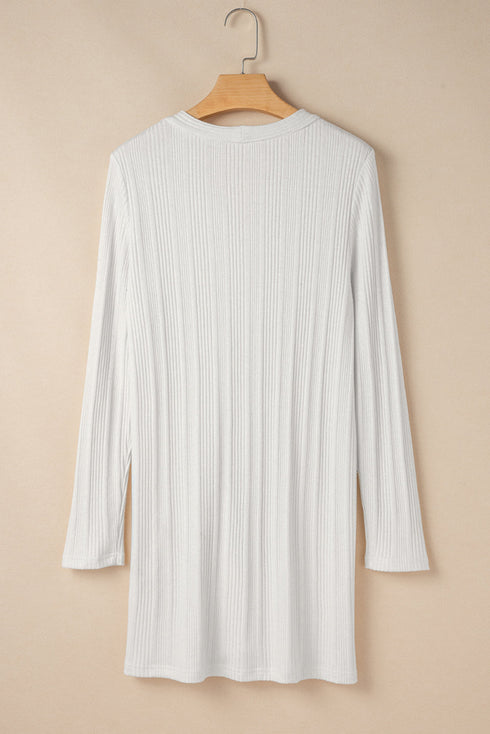 Ribbed Knit Button Front Collared Longline Cardigan