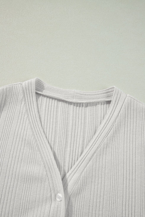 Ribbed Knit Button Front Collared Longline Cardigan