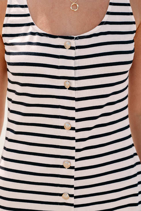 Ribbed Knit Button Front Sleeveless Midi Dress