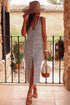 Ribbed Knit Button Front Sleeveless Midi Dress