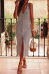 Ribbed Knit Button Front Sleeveless Midi Dress