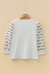 Ribbed Knit Button Placket Patchwork Three Quarter Sleeve Top