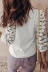Ribbed Knit Button Placket Patchwork Three Quarter Sleeve Top