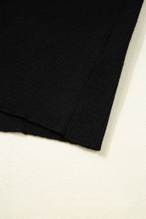 Ribbed Knit Cold Shoulder Long Sleeve Fitted Top