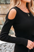 Ribbed Knit Cold Shoulder Long Sleeve Fitted Top