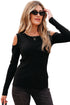 Ribbed Knit Cold Shoulder Long Sleeve Fitted Top