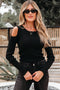 Ribbed Knit Cold Shoulder Long Sleeve Fitted Top