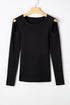 Ribbed Knit Cold Shoulder Long Sleeve Fitted Top