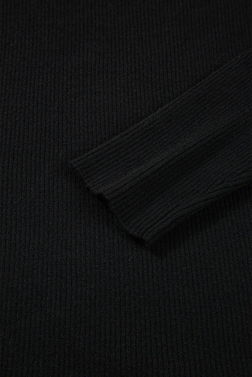 Ribbed Knit Cold Shoulder Long Sleeve Fitted Top