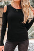 Ribbed Knit Cold Shoulder Long Sleeve Fitted Top