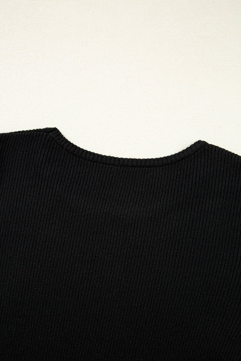 Ribbed Knit Cold Shoulder Long Sleeve Fitted Top