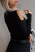 Ribbed Knit Cold Shoulder Long Sleeve Fitted Top