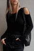 Ribbed Knit Cold Shoulder Long Sleeve Fitted Top