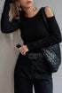 Ribbed Knit Cold Shoulder Long Sleeve Fitted Top