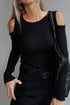 Ribbed Knit Cold Shoulder Long Sleeve Fitted Top