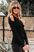 Ribbed Knit Cold Shoulder Long Sleeve Fitted Top