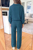 Ribbed Knit Collar V Neck Pullover Drawstring Pant Set