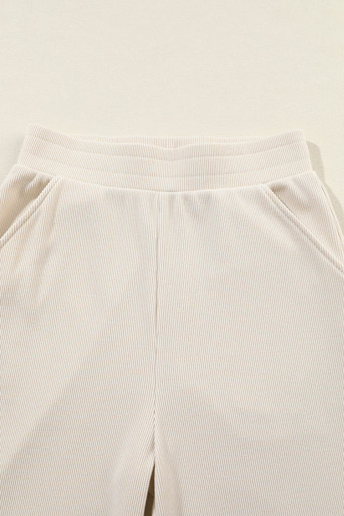 Ribbed Knit Collared Button Cuff Two Piece Lounge Set