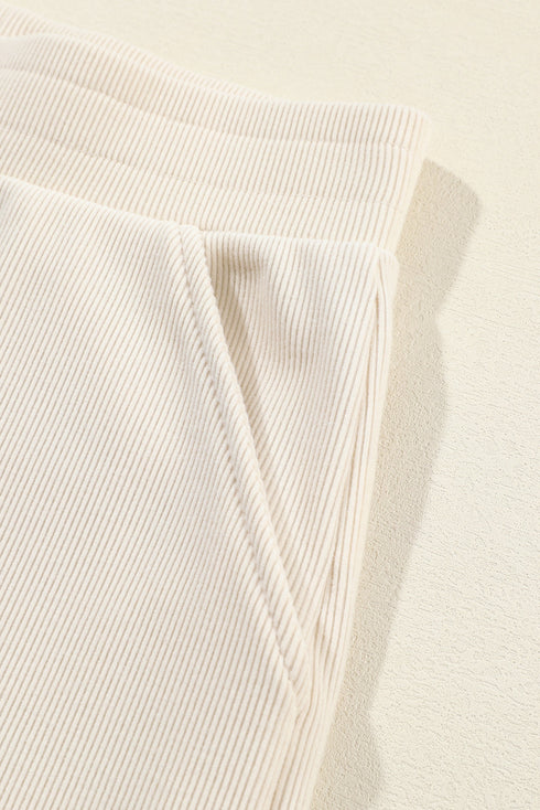 Ribbed Knit Collared Button Cuff Two Piece Lounge Set