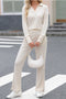 Ribbed Knit Collared Button Cuff Two Piece Lounge Set