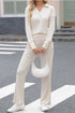 Ribbed Knit Collared Button Cuff Two Piece Lounge Set