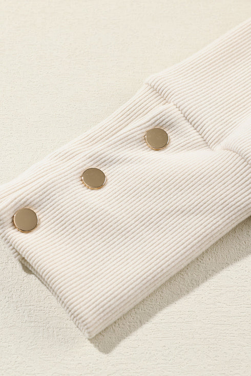 Ribbed Knit Collared Button Cuff Two Piece Lounge Set
