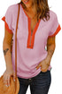 Ribbed Knit Collared Half Zip Short Sleeve Crop Top