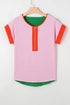 Ribbed Knit Collared Half Zip Short Sleeve Crop Top