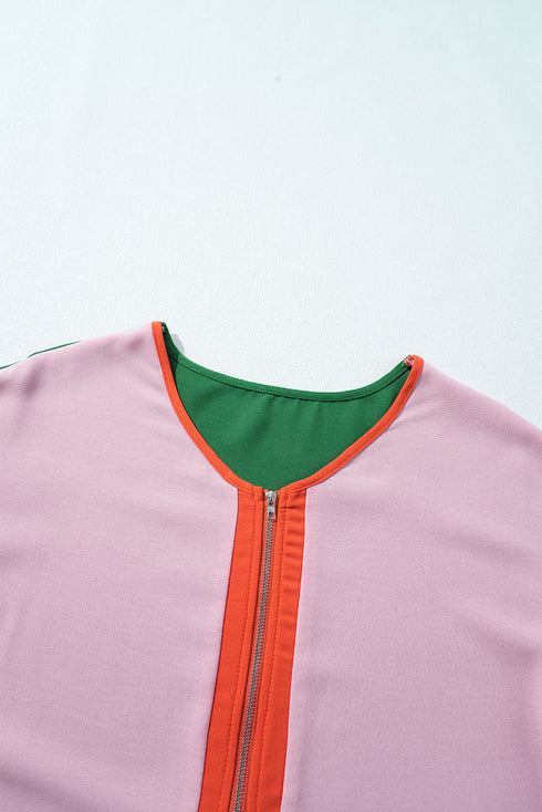 Ribbed Knit Collared Half Zip Short Sleeve Crop Top