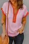 Ribbed Knit Collared Half Zip Short Sleeve Crop Top