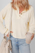 Ribbed Knit Collared Long Sleeve Relaxed Henley Top