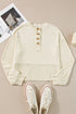 Ribbed Knit Collared Long Sleeve Relaxed Henley Top