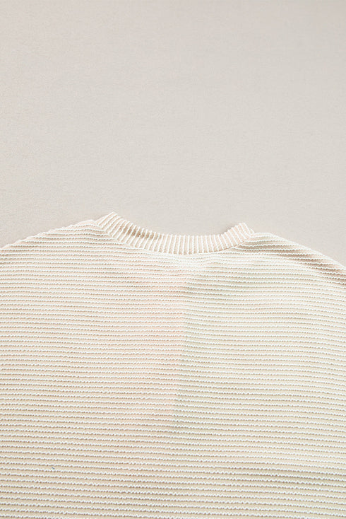 Ribbed Knit Collared Long Sleeve Relaxed Henley Top