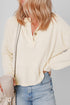 Ribbed Knit Collared Long Sleeve Relaxed Henley Top
