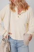 Ribbed Knit Collared Long Sleeve Relaxed Henley Top