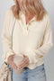 Ribbed Knit Collared Long Sleeve Relaxed Henley Top