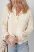Ribbed Knit Collared Long Sleeve Relaxed Henley Top