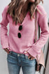 Ribbed Knit Collared V Neck Pullover Sweater