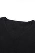 Ribbed Knit Collared V Neck Pullover Sweater