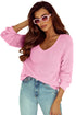 Ribbed Knit Collared V Neck Pullover Sweater