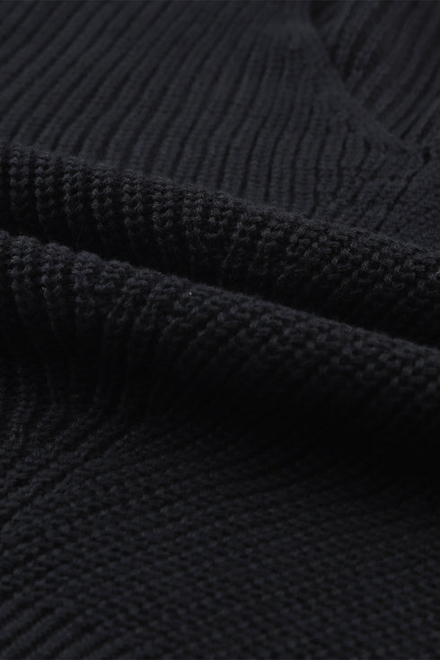 Ribbed Knit Collared V Neck Pullover Sweater