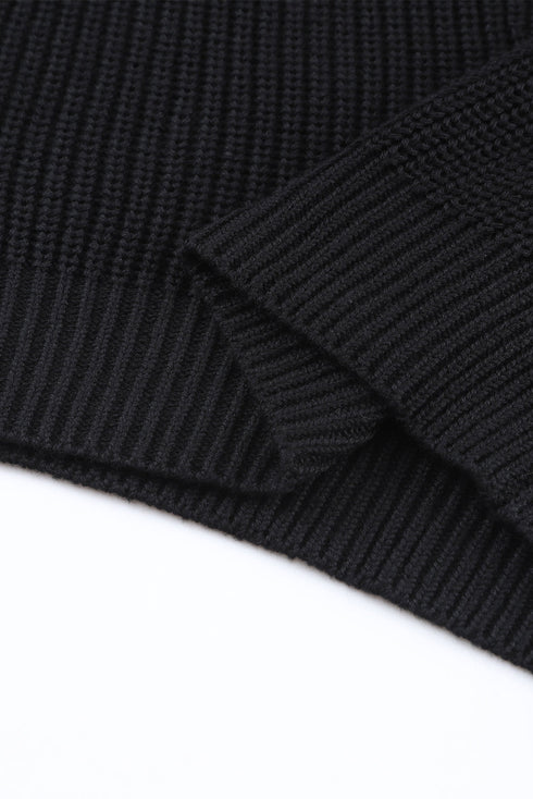 Ribbed Knit Collared V Neck Pullover Sweater