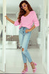 Ribbed Knit Collared V Neck Pullover Sweater