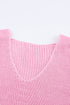 Ribbed Knit Collared V Neck Pullover Sweater