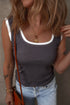 Ribbed Knit Colorblock Edge U Neck Slim Fit Tank Top